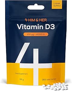 Vitamin D3 4000 IU Tablets High Strength – 365 Small Easy to Swallow (Full 1 Year Su