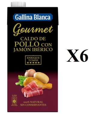 Pack 6 x 1L de Caldo Gourmet de Pollo con Jamón Enrique Tomás 100% Natural a 9€
