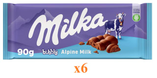 6 Tabletas de Chocolate con leche y burbujas bubbly Milka 90 g. por 6.76€