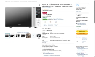 Horno Microondas Midea 0.7 pies cúbicos por $1,192 | Amazon