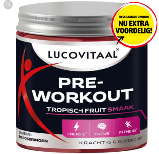 Tropische fruit Pre workout 200 gram voor €2 bij Lucovitaal
