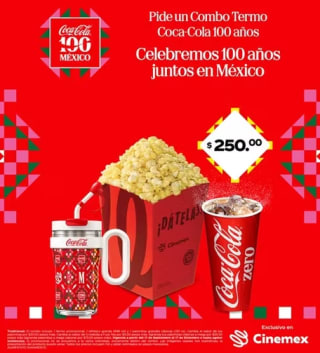 Combo Termo Coca-Cola por $250 en Cinemex