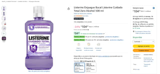 Listerine Cuidado Total Zero 500ml por $105 en Amazon