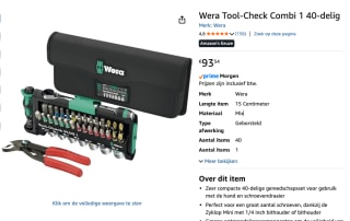 Wera Tool-Check Combi 1 Gereedschapset in etui - 40‑delig voor €93,54 bij Amazon