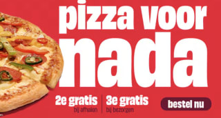 2de pizza gratis bij afhalen of elke 3e pizza gratis bij bezorgen bij Domino's