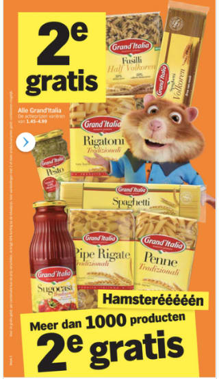 Hamsteren bij Albert Heijn met heel veel producten de 2de gratis