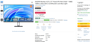 Monitor Xiaomi A27i 27" FHD 100Hz por $1,440 | Amazon (Kueski Pay)