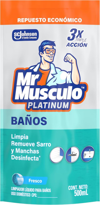Mr. Músculo Platinum Limpiador de Baño Quita Sarro Líquido por $18 en Amazon
