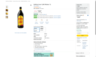 Licor Café México Kahlúa 1L por $169 | Oferta Amazon
