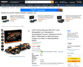 LEGO Technic McLaren MCL39 F1 (42228) voor €129,99 bij Amazon