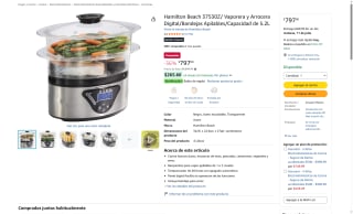 Vaporera y Arrocera Digital Hamilton Beach 5.2L por $797 | Oferta Amazon