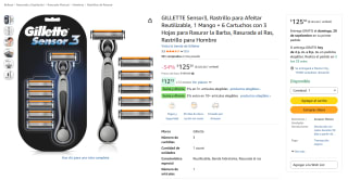 GILLETTE Sensor3, 1 mango + 6 cartuchos por $126 en Amazon