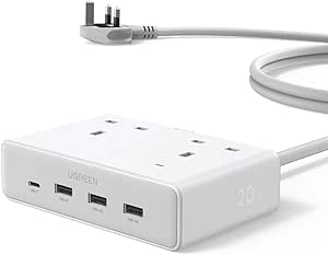 Extension Lead with 4 USB Slots, 2 Way 2990W Max Multiple Plug with 1.5m Extension