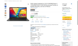 ASUS Vivobook Go 14 14" Ryzen 3 7320U 8GB 512GB por $7,499 | Amazon