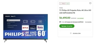 TV Philips 60" 4K LED por $6,042 | Oferta Walmart