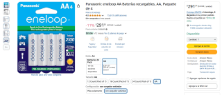 Panasonic Eneloop AA 4 Pilas Recargables por $291 | Descuento Amazon