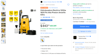 Hidrolavadora Trent 1600 PSI por $844 | Mercado Libre