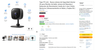 Tapo TP-Link Cámara 2K 2Vías por $355 | Amazon
