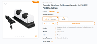 Cargador Alámbrico Doble PS5 MW-PS502 por $120 | RadioShack