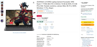 Laptop ACEMAGIC LX15PRO Ryzen 7 7730U 16GB 512GB por $10,999 | Amazon