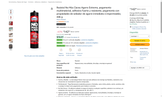 Resistol No Más Clavos Agarre Extremo 446g por $142 | Amazon