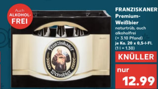 20 halve liters Franziskaner Weissbier voor €12,99 bij Kaufland in Duitsland