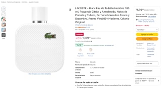 LACOSTE Blanc Eau de Toilette 100 ml por $689 en Amazon