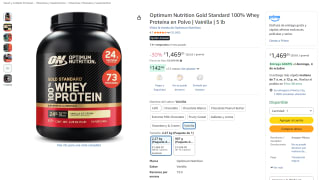 Optimum Nutrition Gold Standard 100% Whey Proteína Vainilla por $1,469 en Amazon