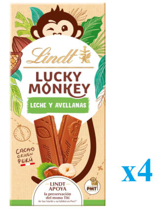 4 Unidades de Lindt Barrita Lucky Monkey Avellana 100 g por 7.97€