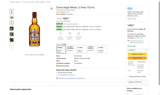 Chivas Regal Whisky 12 Años 750ml por $485 | Amazon