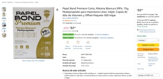 DIEM PREMIUM Papel Bond Premium Carta (500 hojas, 75g) por $84 en Amazon