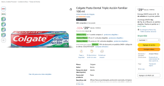 Colgate Pasta Dental Triple Acción Familiar 100ml por $19 en Amazon
