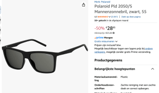 Polaroid zonnebril 2050 S zwart voor €28,85 bij Amazon