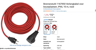Verlengsnoer voor bouwplaatsen IP44 10m voor €15,24 bij Amazon