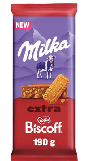 Chocolate con leche y trozos de galleta caramelizada Milka Lotus Biscoff 190g a 2.11€