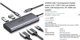 UGREEN USB C Dockingstation Dubbel scherm 6 IN 1 USB C Hub voor €27,06 bij Amazon