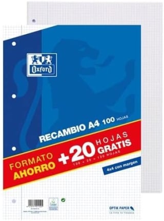 Oxford Classic, recambio 120 hojas A4 por 2,45€ en Amazon