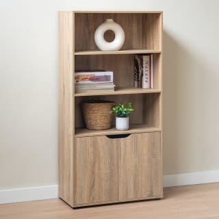 Estantería Cubo con 4 estantes y 2 puertas color roble de 120x60x29 cm por 39.55€