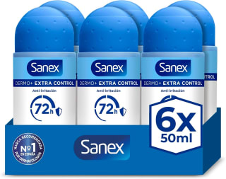 Sanex Dermo+ Extra Control desodorante antitranspirante roll‑on 6x50 ml (pack de 6)