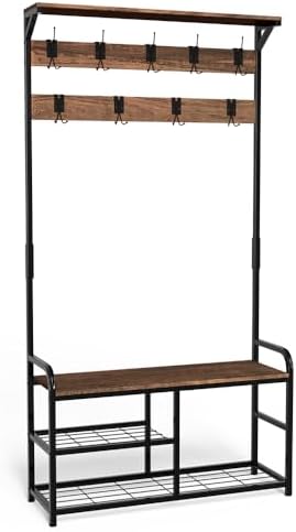 VOUNOT Perchero de pie con zapatero 185x85x33cm por 29,99€ en Amazon