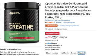 Optimum Nutrition Micronized Creatine Powder 634 g voor €23,99 met Amazon prime
