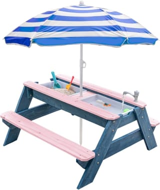 Kids 3 en 1 Mesa de picnic convertible para exteriores con sombrilla por 52.72€