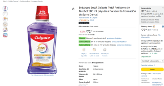 Enjuague Bucal Colgate Total Antisarro 500 mL por $45 en Amazon