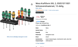Wera Schroevendraaierset Kraftform XXL 2 voor €35,60 bij Amazon