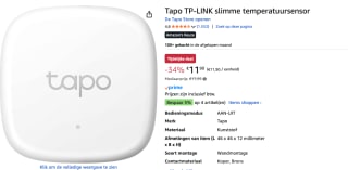 TP-Link Tapo T310 Smart temperatuur- en vochtigheidssensor voor €11,90 bij Amazon