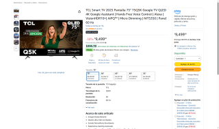 TV TCL 75Q5K 75" QLED por $7,559 | Oferta Amazon
