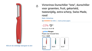 Victorinox 6.0943.1 Dunschiller Rood voor €3,81 bij Amazon