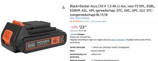 BLACK+DECKER Lithium ion schuifaccu 18V.voor €22,39 bij Amazon