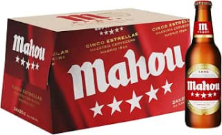 Mahou 5 Estrellas, Cerveza Lager Dorada, Pack 24 Botellines x 25cl por 8.48€