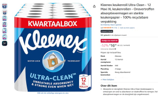 Kleenex Ultra Clean 12 Maxi XL keukenrollen voor €16 bij Amazon